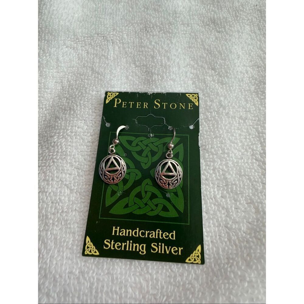 Peter Stone Sterling Silver Celtic AA Symbol Recovery 925 Earrings Sobriety